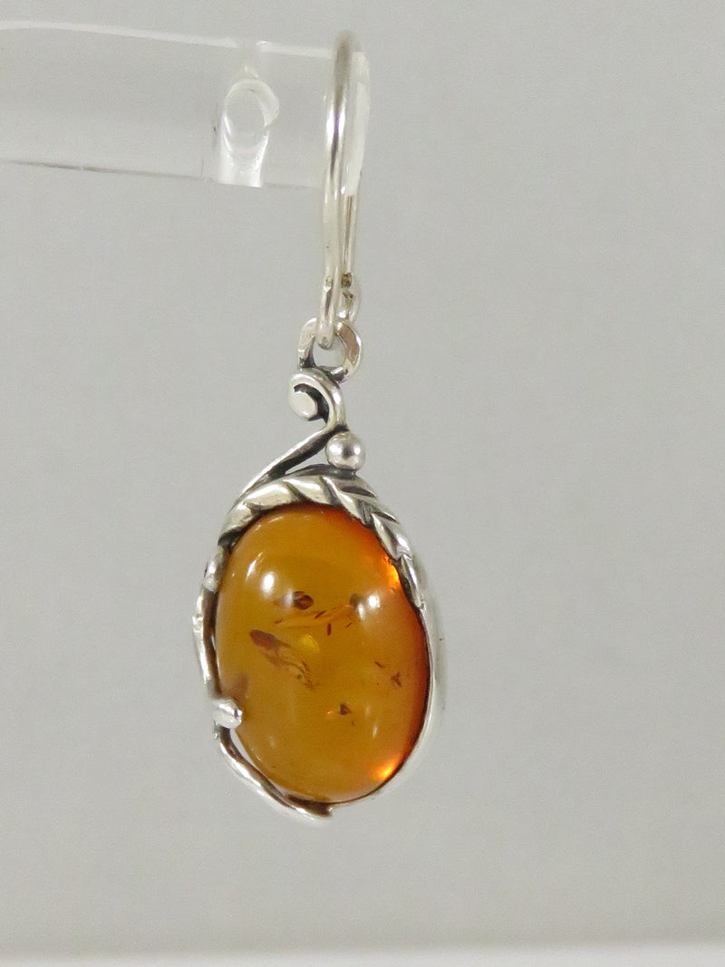 Vintage Sterling & Baltic Amber Dangling Earring French Wire Sterling Silver Pierced Ears