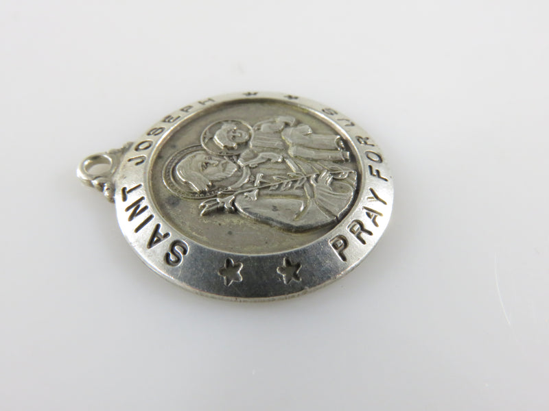 Vintage Saint Joseph Pray for Us Catholic Religious Sterling Silver Icon Pendant Medal