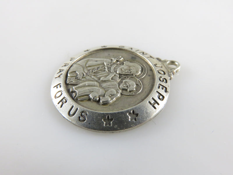Vintage Saint Joseph Pray for Us Catholic Religious Sterling Silver Icon Pendant Medal