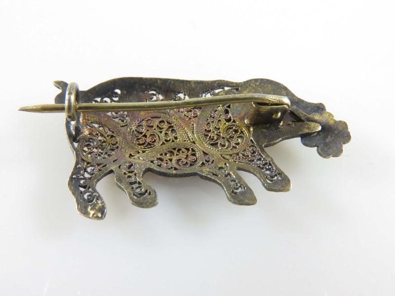 Antique Chinese Export Sterling Silver Enamel 4 leaf Clover Lucky Pig Filigree B