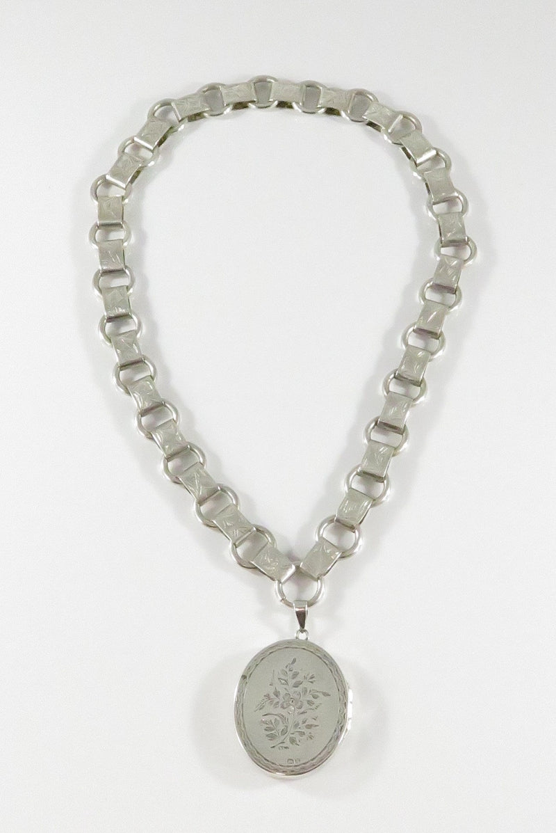 Sterling Silver Collar Book Chain & Keepsake Locket Floral Design Victorian Style UK