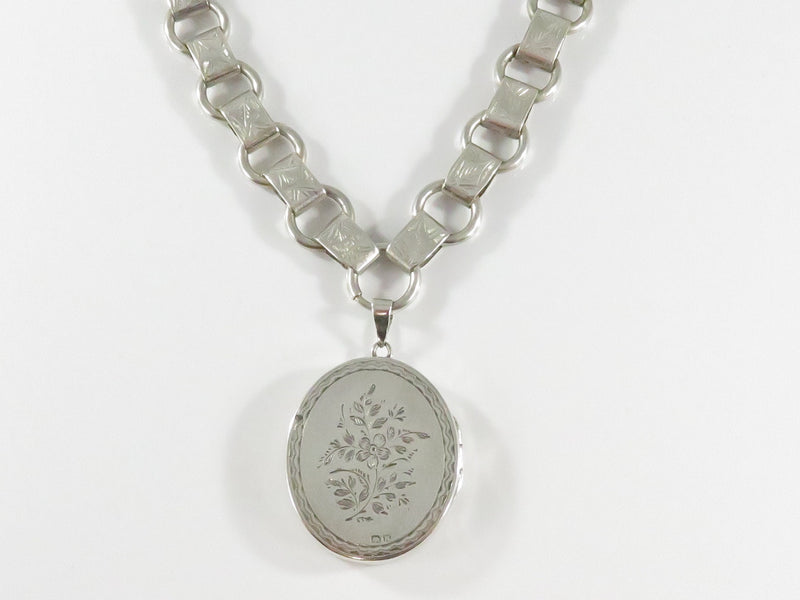 Sterling Silver Collar Book Chain & Keepsake Locket Floral Design Victorian Style UK