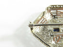 Lovely 14K Art Deco White Gold Diamond & Sapphire Pierced Filigree Brooch 1 3/8" x 7/8" product image for Just Stuff I Sell, clear front view, neutral background, original listing photo, optimized descriptive alt text, centered composition variant 5