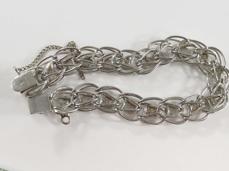 Large Vintage Sterling Silver 7 1/2" Heart Flower Decorated Charm Bracelet Slide Lock