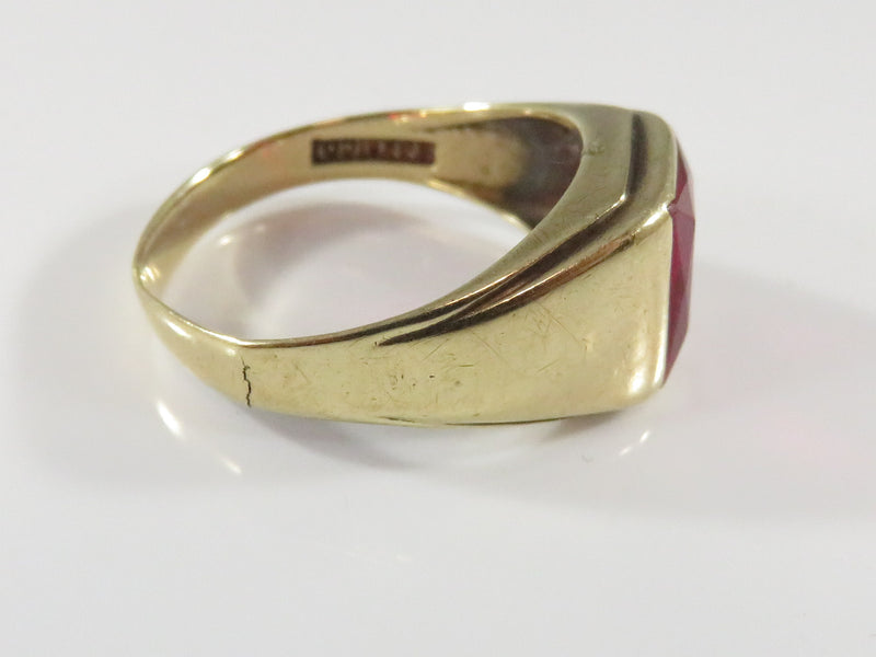 Vintage Men's 10K Yellow Gold Ruby Pinky Solitaire Ring for Repair Size 10.5