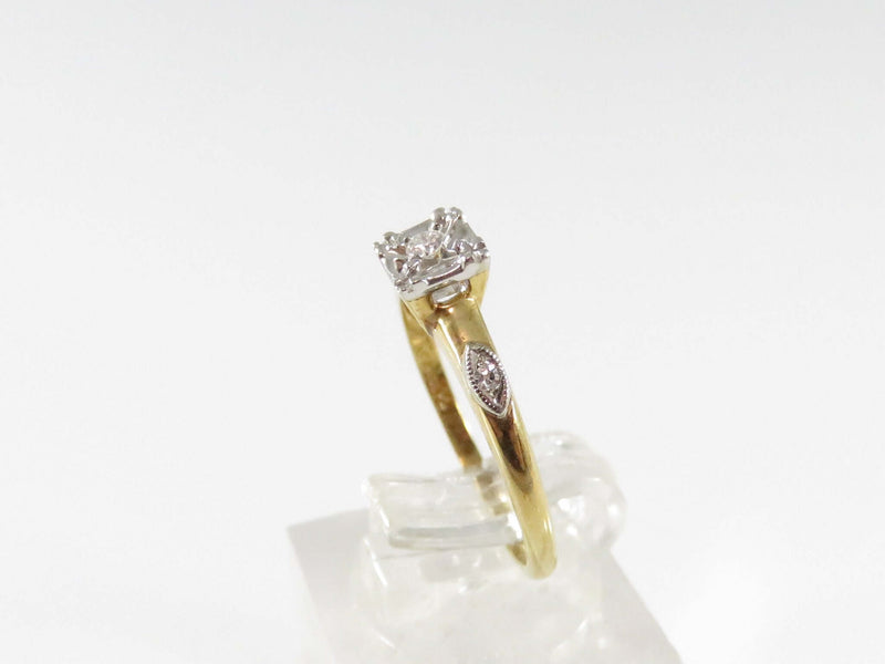 Affordable Diamond Engagement  Promise Ring 14K Yellow Gold Illusion Setting Siz