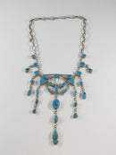 Vintage Unusual Harry Spencer Navajo Sterling Silver Turquoise Festoon Bib Style Necklace