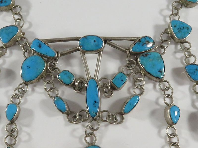 Vintage Unusual Harry Spencer Navajo Sterling Silver Turquoise Festoon Bib Style Necklace