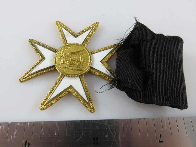 Antique Unsigned Order of Malta Knights Templar Medal with Black Pouch.
