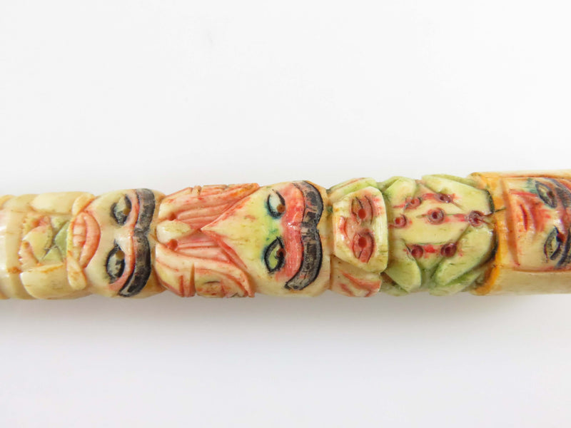 Antique Alaskan Inuit Eskimo Style Painted Scrimshaw Totem Pole Cigarette Tip Holder
