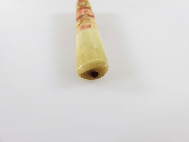 Antique Alaskan Inuit Eskimo Style Painted Scrimshaw Totem Pole Cigarette Tip Holder