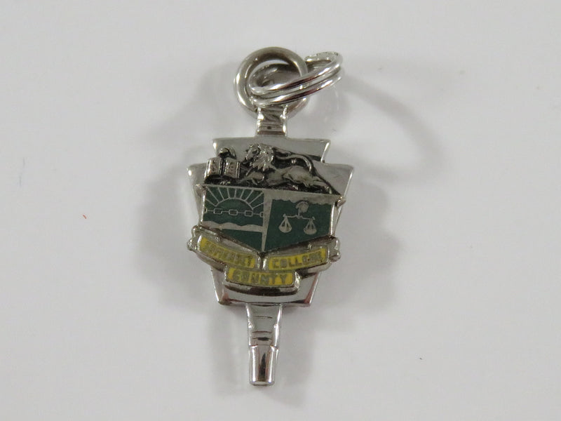 Vintage Green Yellow Enameled Somerset County Community College Charm Pendant