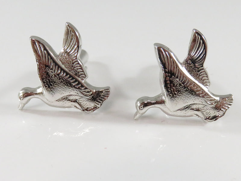 Vintage Flying Duck Themed Silver Tone Toggle Cufflinks Fine Condition