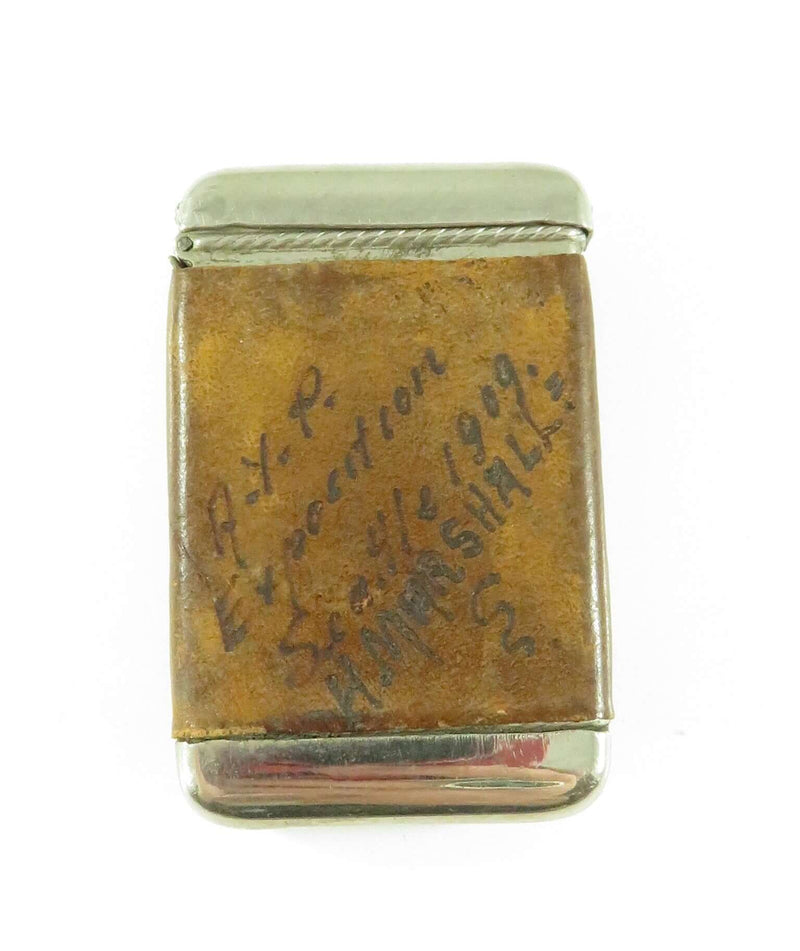 1909 A.Y.P. Exposition Seattle WA Leather Wrapped Match Safe Vesta Rare