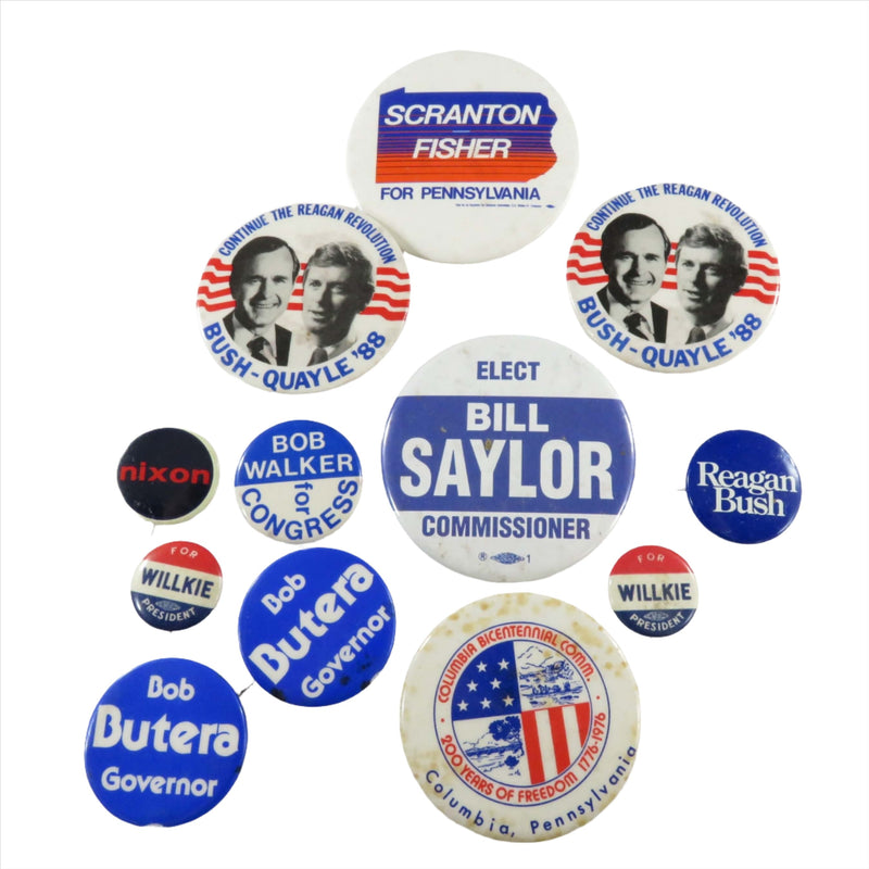 A Collection of Campaign Pinbacks; Reagan, Bush, Quayle, Walker, Nixon, Butera