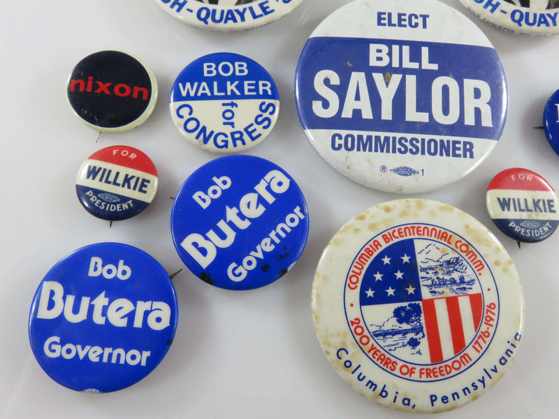 A Collection of Campaign Pinbacks; Reagan, Bush, Quayle, Walker, Nixon, Butera