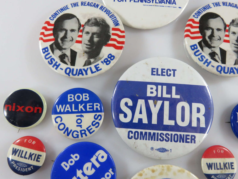 A Collection of Campaign Pinbacks; Reagan, Bush, Quayle, Walker, Nixon, Butera