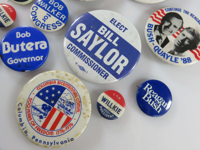 A Collection of Campaign Pinbacks; Reagan, Bush, Quayle, Walker, Nixon, Butera