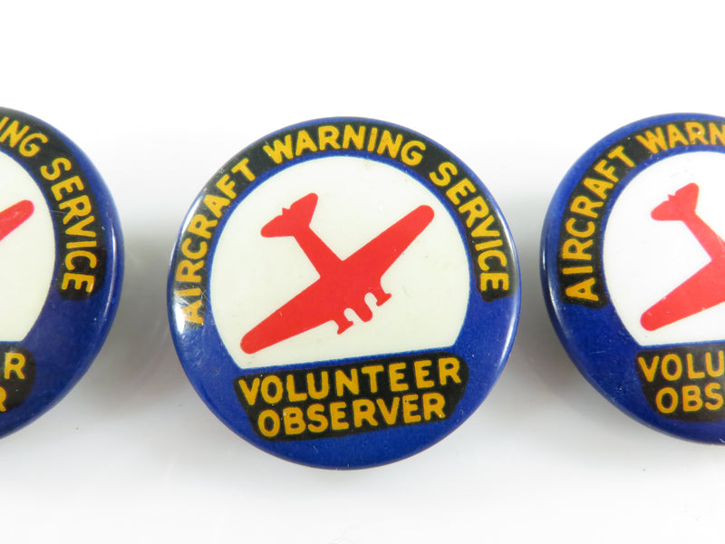 WWII Aircraft Warning Service Volunteer Observer Home Front pinback button