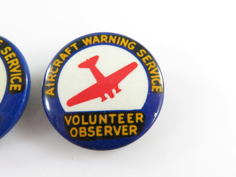 WWII Aircraft Warning Service Volunteer Observer Home Front pinback button