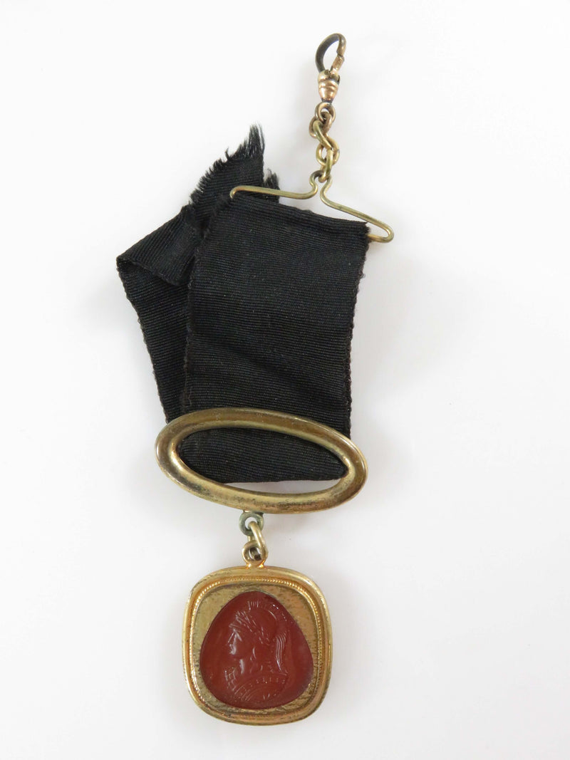 Antique Pocket Watch Glass Orange Roman Soldier FOB for Use Repurpose
