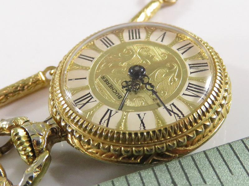 Swiss Made Bucherer Pendent Watch on 27" Gold Filled Opera Length Chain