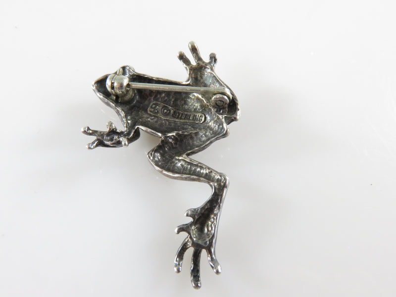 Small Sterling Silver Tree Frog Pin Jumping Tree Frog Brooch  Sterling