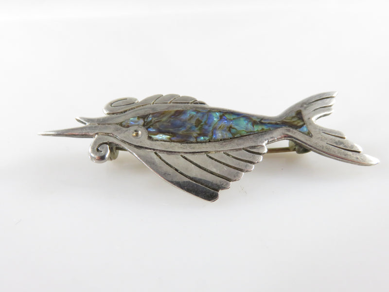 Vintage Sword Fish Pin Sterling Silver  Taxco PC Blue Abalone Inlay