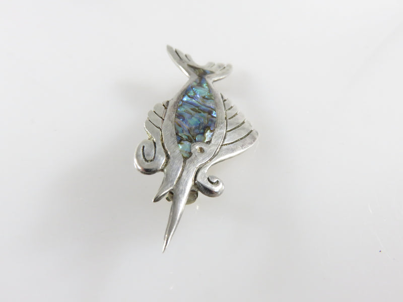Vintage Sword Fish Pin Sterling Silver  Taxco PC Blue Abalone Inlay