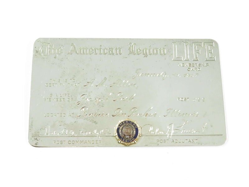 1967 The American Legion Sterling Silver Life Membership Card Post 622
