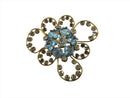Modernist Gold Filled Free Flowing Brooch Blue White Rhinestones by M&S Mfg Co — Gold — front view