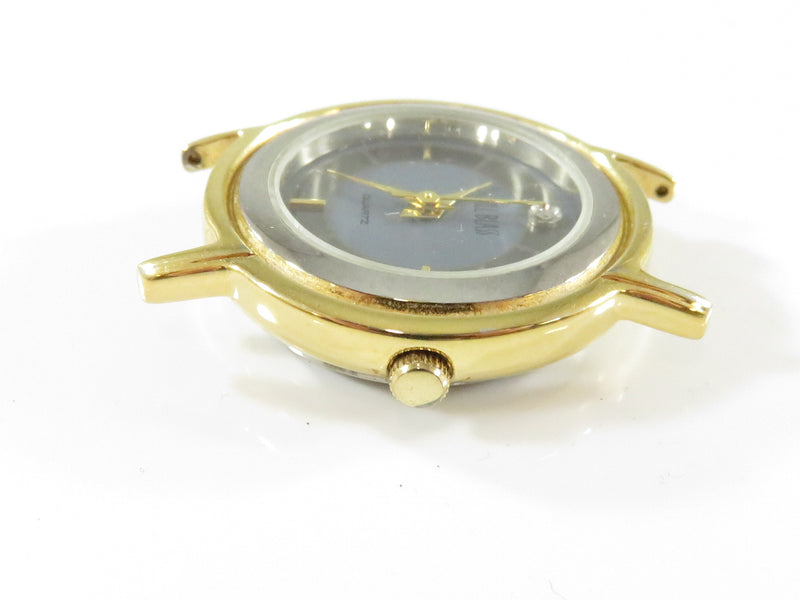 Vintage Bill Blass Women's Wrist Watch By Gruen Gray & Silver Dial Gilt Case Quartz Running