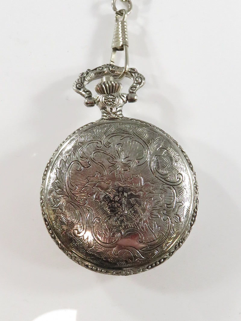 Vintage Watch-It Silvered Quartz Pocket Watch with Chain Gilt Train on Cover