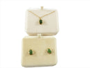 Rare Heisey Glass Post Pierced Earrings Faux Jade with Matching Necklace — Gold • Diamond — front view