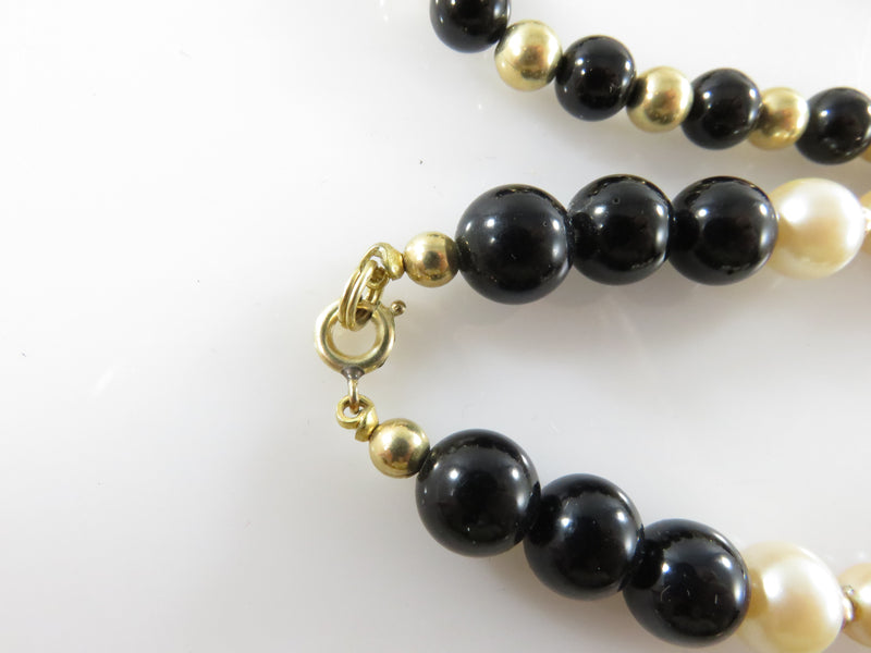 Pair of 1/20 12K Gold Filled Gold Ball Black & Black and White Faux Pearl Bracel