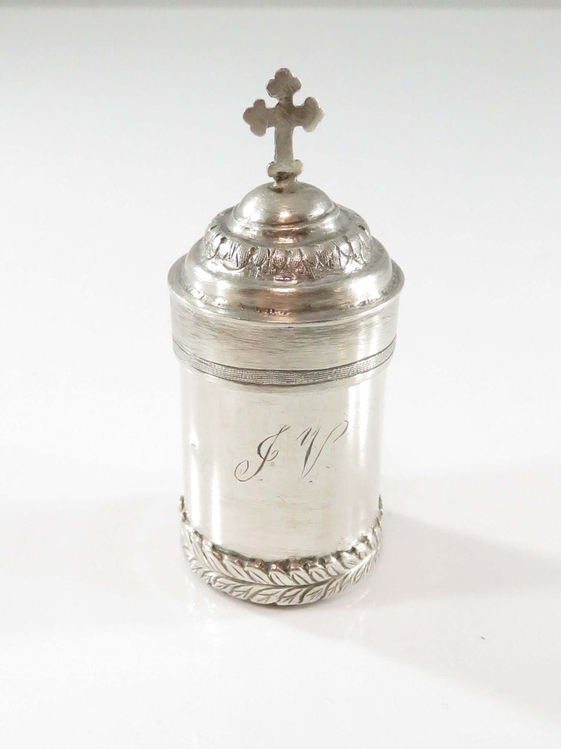 Antique Religious Relic Double Lidded Sterling Silver Holy Oil Container