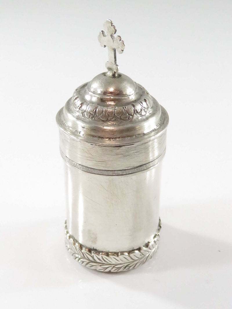 Antique Religious Relic Double Lidded Sterling Silver Holy Oil Container