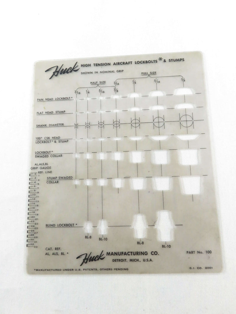Huck High Tension Aircraft Lockbolts & Stumps Professional Drawing Drafting Template