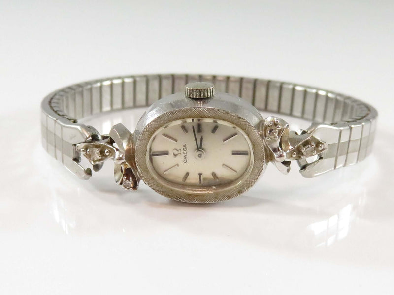 14K White Gold Women's c1967 Omega Wrist Watch Calibre 484 17J Works Wind & Run