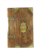 Vintage Wooden Book Box Formed Wooden Secret Box with Brass Fitted Accenting — front view