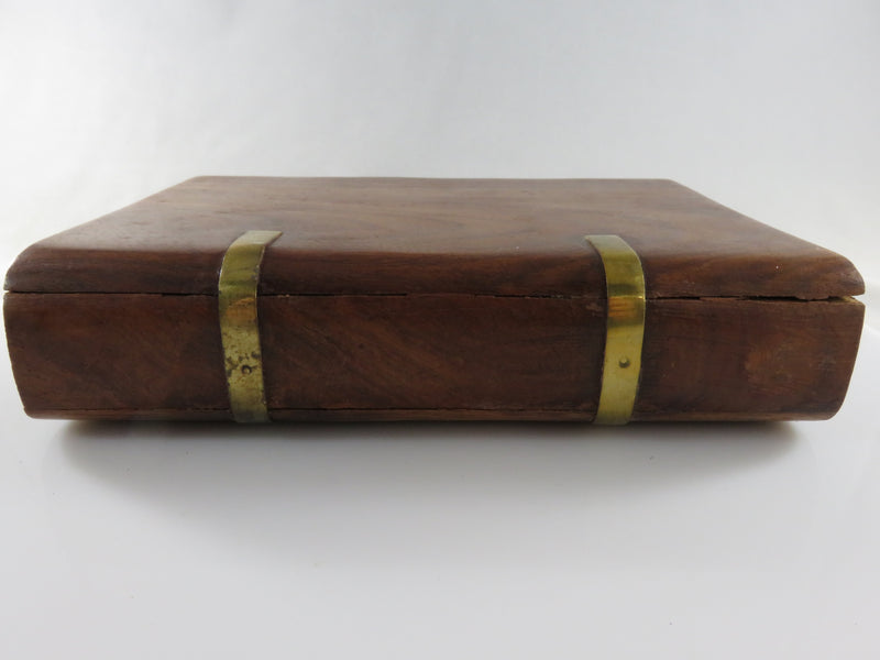 Vintage Wooden Book Box  Formed Wooden Secret Box with Brass Fitted Accenting