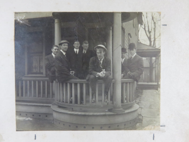 Unsigned Antique Photograph of 7 Men on Curved Porch Circa 1920's