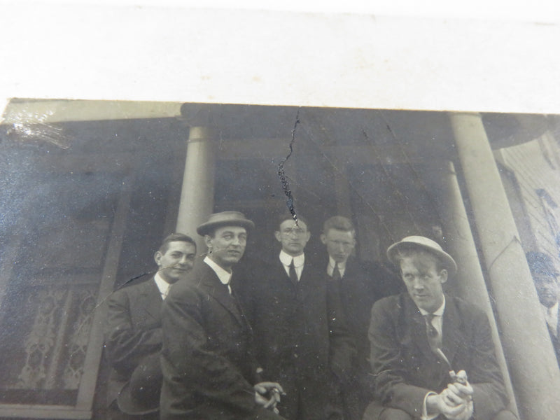 Unsigned Antique Photograph of 7 Men on Curved Porch Circa 1920's