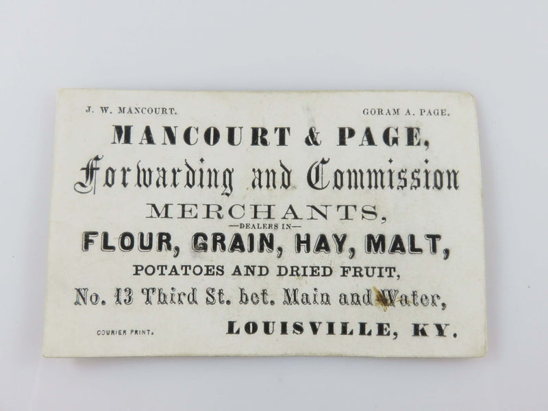 C1880 Mancourt & Page Forwarding and Commission Merchants Calling Card Louisvill
