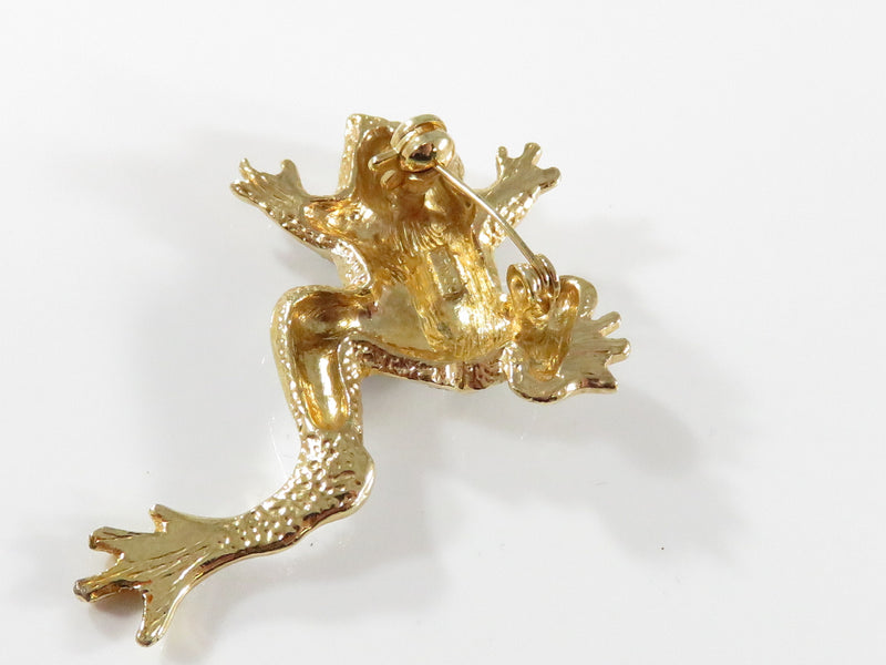 Vintage Sparkling Roman Tree Frog Brooch with Rhinestones and Enamel 1 3/4" Wide x 1 3/4" High