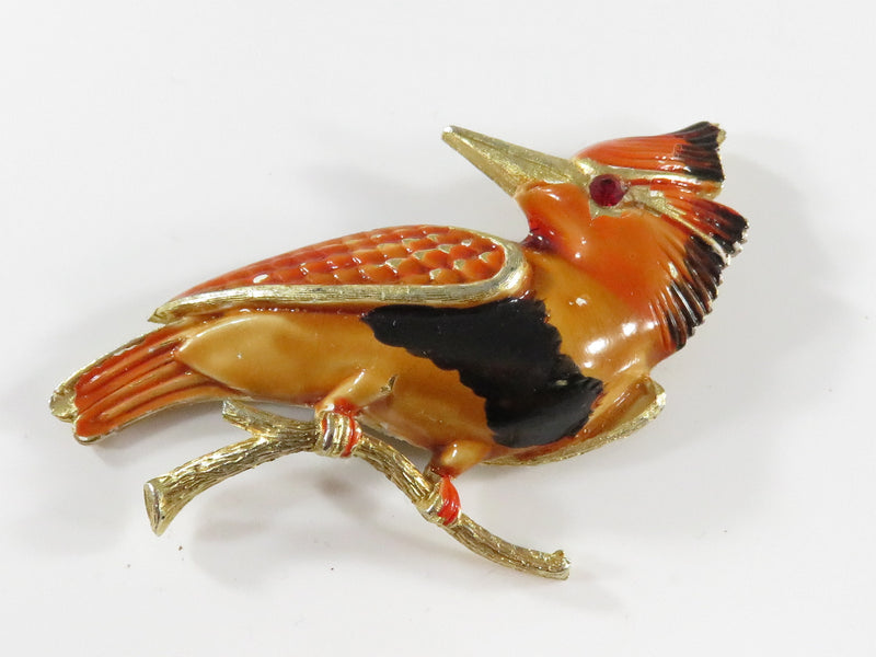 Vintage Jonette Jewelry J.J. Painted Bird Brooch For Restoration 2 1/2" Wide x 2