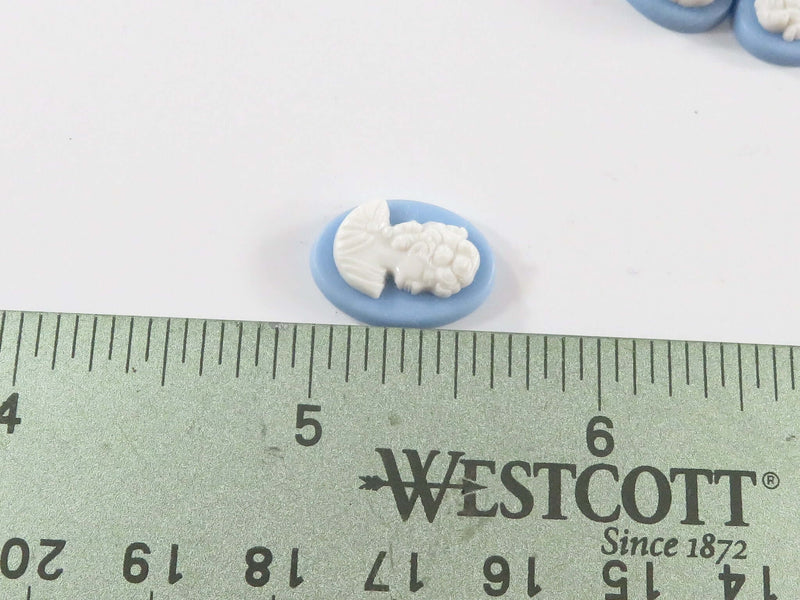 17.4mm x 12.5mm Blue White Crafting Cameo's Plastic Vintage 30 Pieces