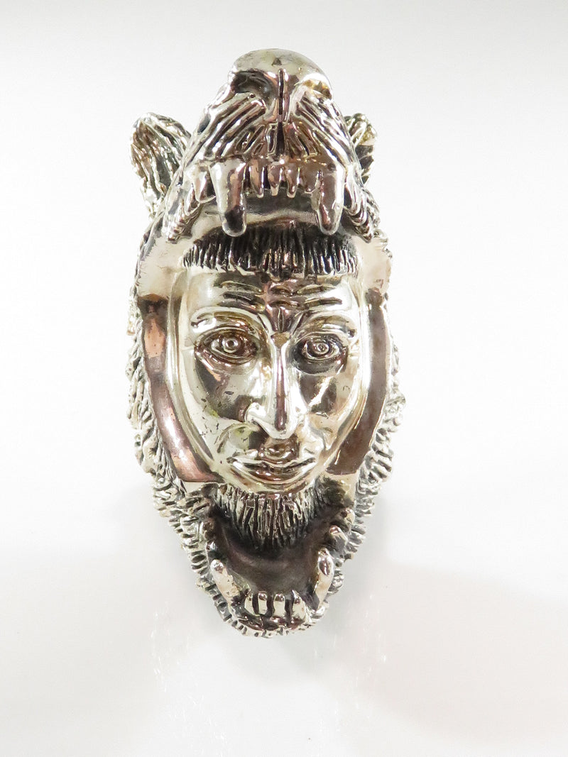 Wolf Head on Man in Silver Transformation Statue 4 1/2" x 3" x 2" Marked 925