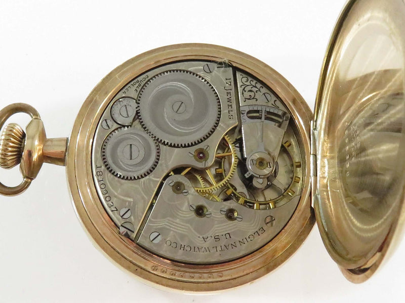 c1915 Elgin 16s Pocket Watch Grade 386 Model 6 B&B Royal 20 Year Gold Open Face Case