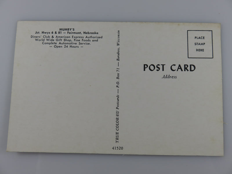 Mumby's Diner 1950's Fairmont Nebraska True Colo-Vu Unused Postcard